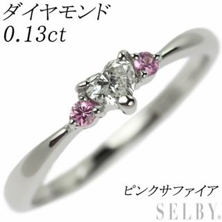 Pt900 ハートシェイプ ダイヤモンド ピンクサファイア リング 0.13ct(リング(指輪))