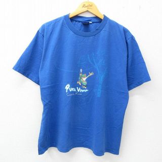 XL★古着 半袖 ビンテージ Tシャツ メンズ 00年代 00s カエル コスタリカ クルーネック 青 ブルー 23jun26 中古(Tシャツ/カットソー(半袖/袖なし))