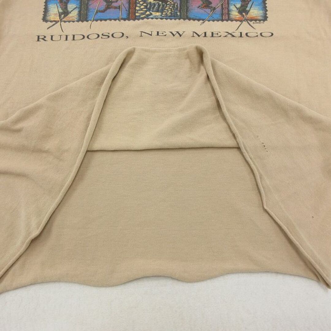 L★古着 半袖 ビンテージ Tシャツ メンズ 90年代 90s スキーアパッチ ニューメキシコ コットン クルーネック ベージュ カーキ 23jun26 中古 メンズのトップス(Tシャツ/カットソー(半袖/袖なし))の商品写真