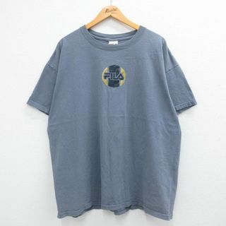 フィラ(FILA)のXL★古着 フィラ FILA 半袖 ビンテージ Tシャツ メンズ 00年代 00s ワンポイントロゴ 大きいサイズ クルーネック 濃グレー 23jun26 中古(Tシャツ/カットソー(半袖/袖なし))