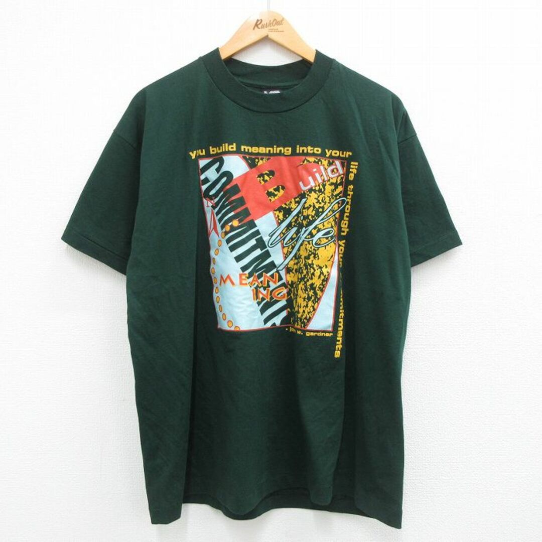 XL★古着 半袖 ビンテージ Tシャツ メンズ 90年代 90s Build life クルーネック USA製 緑 グリーン 23jun26 中古 メンズのトップス(Tシャツ/カットソー(半袖/袖なし))の商品写真