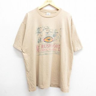 XL★古着 半袖 ビンテージ Tシャツ メンズ 90年代 90s マウントラッシュモア 大きいサイズ コットン クルーネック USA製 ベージュ カーキ 霜降り 【spe】 23jun26 中古(Tシャツ/カットソー(半袖/袖なし))