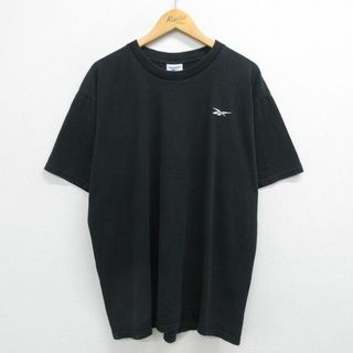 リーボック(Reebok)のXL★古着 リーボック REEBOK 半袖 ビンテージ Tシャツ メンズ 00年代 00s ワンポイントロゴ 大きいサイズ コットン クルーネック 黒 ブラック 23jun27 中古(Tシャツ/カットソー(半袖/袖なし))