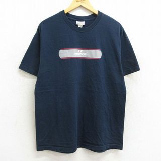 リーボック(Reebok)のL★古着 リーボック REEBOK 半袖 ビンテージ Tシャツ メンズ 00年代 00s ビッグロゴ コットン クルーネック 紺 ネイビー 23jun27 中古(Tシャツ/カットソー(半袖/袖なし))