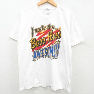 ボス(BOSS)のL★古着 半袖 ビンテージ Tシャツ メンズ 00年代 00s BOSS HOSS コットン クルーネック 白 ホワイト 23jun28 中古(Tシャツ/カットソー(半袖/袖なし))