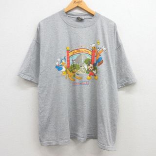 ディズニー(Disney)のXL★古着 半袖 ビンテージ Tシャツ メンズ 00年代 00s ディズニー DISNEY ミッキー MICKEY MOUSE ドナルド 大きいサイズ クルーネック グレー 霜降り 23jun28 中古(Tシャツ/カットソー(半袖/袖なし))