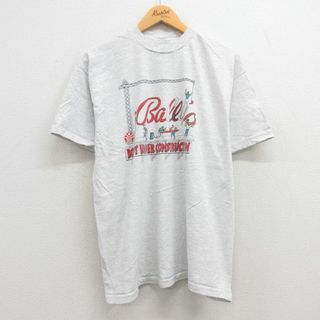 ヘインズ(Hanes)のL★古着 ヘインズ Hanes 半袖 ビンテージ Tシャツ メンズ 90年代 90s Ballys クルーネック USA製 薄グレー 霜降り 23jun28 中古(Tシャツ/カットソー(半袖/袖なし))