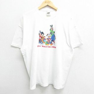 ディズニー(Disney)のXL★古着 半袖 ビンテージ Tシャツ メンズ 00年代 00s ディズニー DISNEY ミッキー MICKEY MOUSE ドナルド 大きいサイズ コットン クルーネック 白 ホワイト 23jun29 中古(Tシャツ/カットソー(半袖/袖なし))