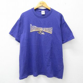 XL★古着 半袖 ビンテージ Tシャツ メンズ 00年代 00s NFL ボルティモアレイブンズ 刺繍 大きいサイズ コットン クルーネック 紫 パープル アメフト スーパーボウル 23jun29 中古(Tシャツ/カットソー(半袖/袖なし))