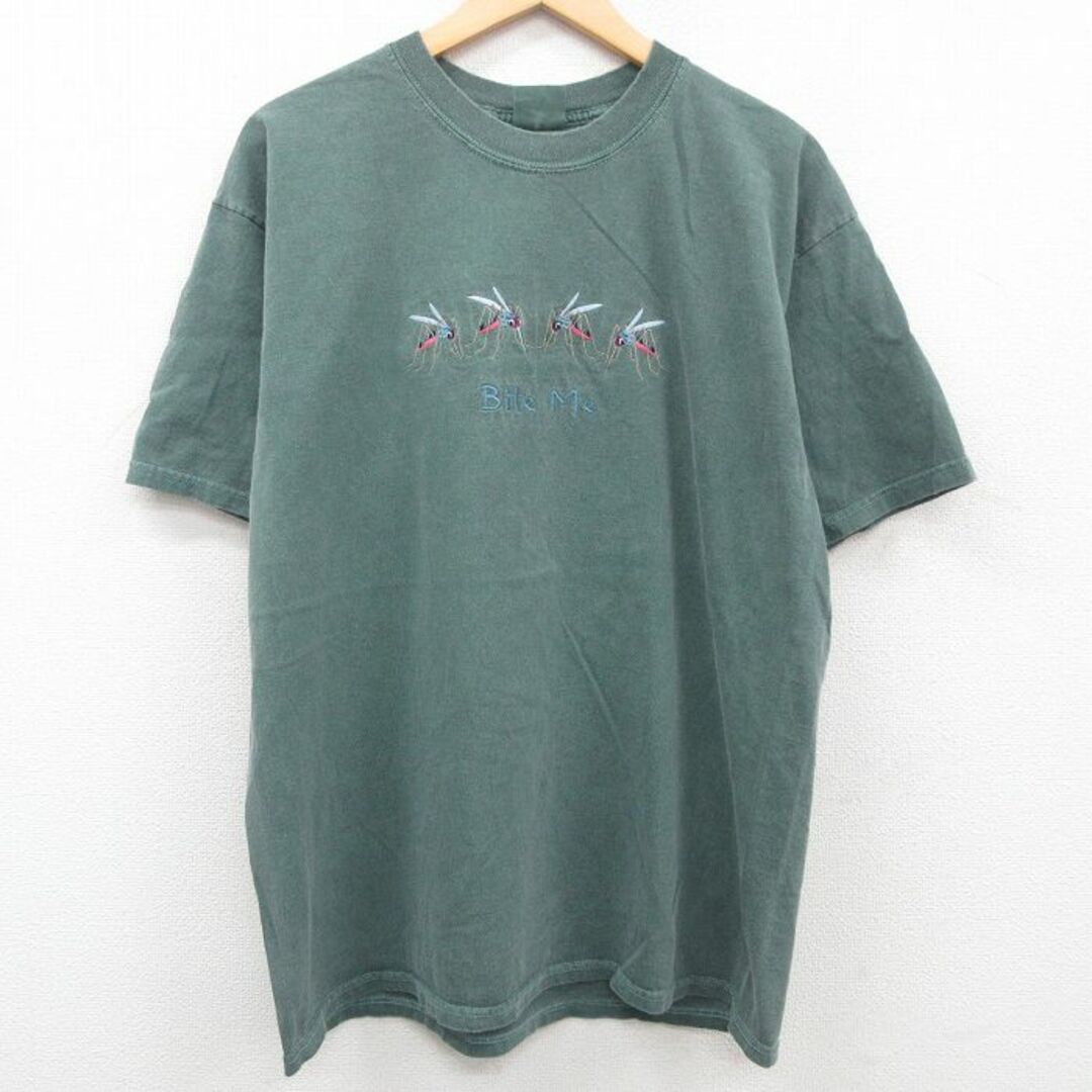 XL★古着 半袖 ビンテージ Tシャツ メンズ 00年代 00s 蚊 刺繍 コットン クルーネック 緑 グリーン 【spe】 23jun29 中古 メンズのトップス(Tシャツ/カットソー(半袖/袖なし))の商品写真