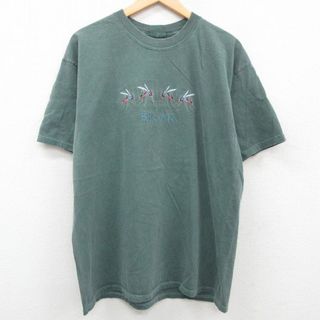 XL★古着 半袖 ビンテージ Tシャツ メンズ 00年代 00s 蚊 刺繍 コットン クルーネック 緑 グリーン 【spe】 23jun29 中古(Tシャツ/カットソー(半袖/袖なし))