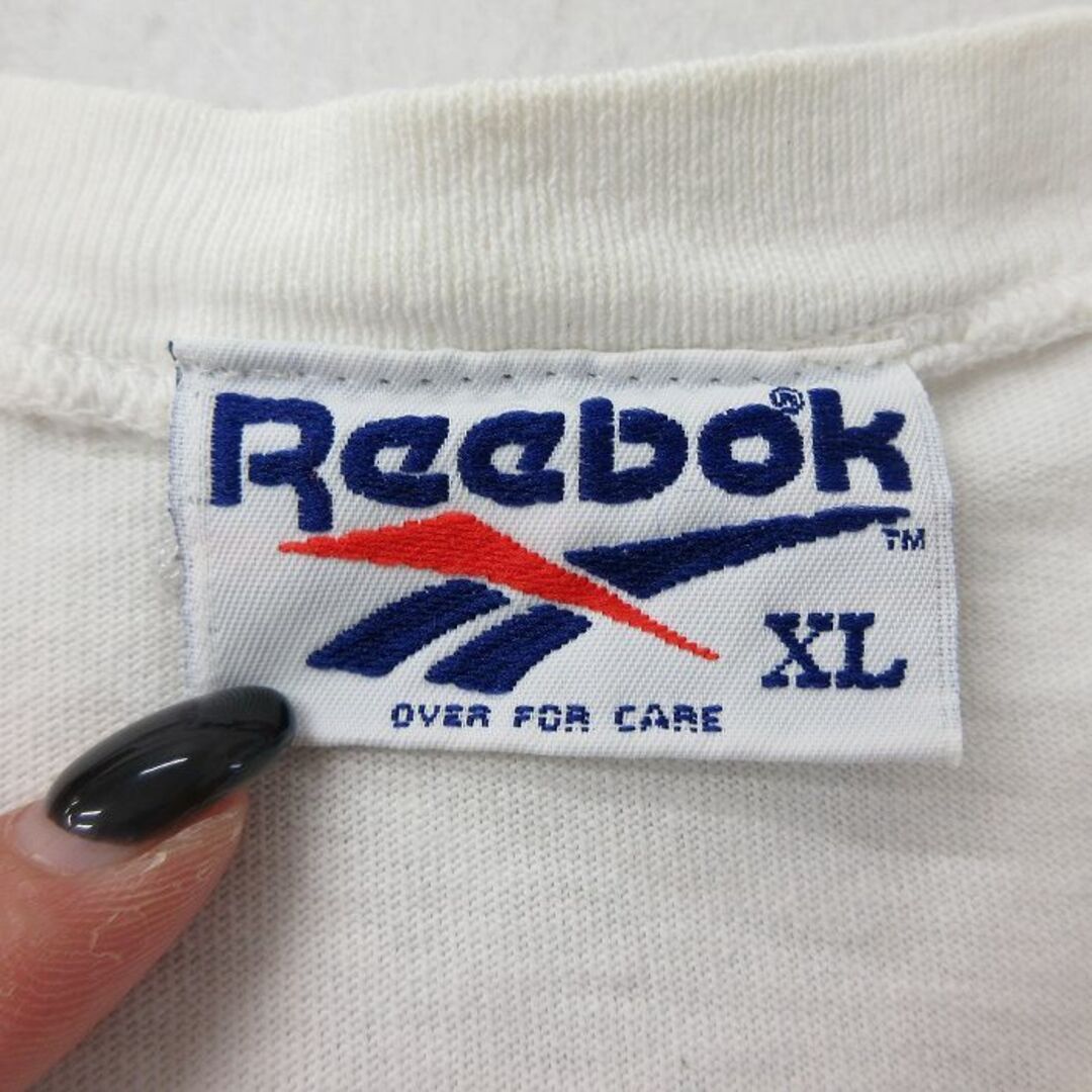 Reebok(リーボック)のXL★古着 リーボック REEBOK 半袖 ビンテージ Tシャツ メンズ 90年代 90s ラケット テニス 大きいサイズ コットン Vネック USA製 白 ホワイト 23jun29 中古 メンズのトップス(Tシャツ/カットソー(半袖/袖なし))の商品写真