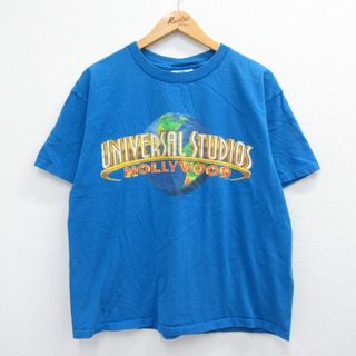 XL★古着 半袖 ビンテージ Tシャツ メンズ 00年代 00s ユニバーサルスタジオ ハリウッド コットン クルーネック 青 ブルー 23jun29 中古(Tシャツ/カットソー(半袖/袖なし))