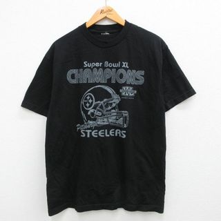 チャンピオン(Champion)のL★古着 半袖 ビンテージ Tシャツ メンズ 00年代 00s NFL ピッツバーグスティーラーズ チャンピオンズ クルーネック 黒 ブラック アメフト スーパーボウル 23jul01 中古(Tシャツ/カットソー(半袖/袖なし))