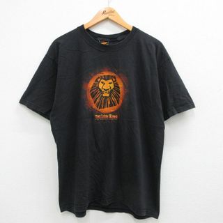 ディズニー(Disney)のL★古着 半袖 ビンテージ Tシャツ メンズ 00年代 00s ディズニー DISNEY ミュージカル ライオンキング コットン クルーネック 黒 ブラック 23jul01 中古(Tシャツ/カットソー(半袖/袖なし))