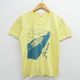 M★古着 半袖 ビンテージ Tシャツ メンズ 80年代 80s 船 パナマ コットン クルーネック 黄 イエロー 23jul01 中古(Tシャツ/カットソー(半袖/袖なし))