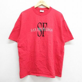 ヘインズ(Hanes)のXL★古着 ヘインズ Hanes 半袖 ビンテージ Tシャツ メンズ 00年代 00s サンフランシスコ 刺繍 コットン クルーネック 赤 レッド 23jul01 中古(Tシャツ/カットソー(半袖/袖なし))