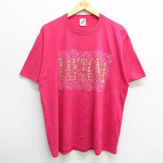 XL★古着 半袖 ビンテージ Tシャツ メンズ 80年代 80s フロリダ デイトナ クルーネック USA製 濃ピンク 23jul01 中古(Tシャツ/カットソー(半袖/袖なし))