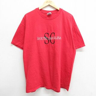 ヘインズ(Hanes)のXL★古着 ヘインズ Hanes 半袖 ビンテージ Tシャツ メンズ 00年代 00s サウスカロライナ 刺繍 大きいサイズ コットン クルーネック 赤 レッド 23jul01 中古(Tシャツ/カットソー(半袖/袖なし))