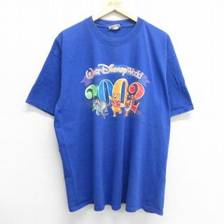 ディズニー(Disney)のXL★古着 半袖 ビンテージ Tシャツ メンズ 00年代 00s ディズニー DISNEY くまのプーさん ティガー 大きいサイズ コットン クルーネック 青 ブルー 23jul01 中古(Tシャツ/カットソー(半袖/袖なし))