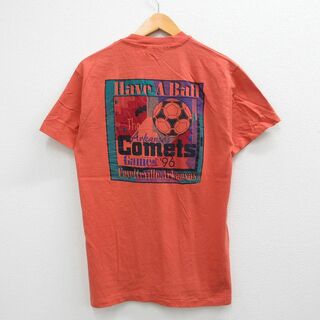 ヘインズ(Hanes)のM★古着 ヘインズ Hanes 半袖 ビンテージ Tシャツ メンズ 90年代 90s サッカー Comets コットン クルーネック USA製 オレンジ系 23jul01 中古(Tシャツ/カットソー(半袖/袖なし))