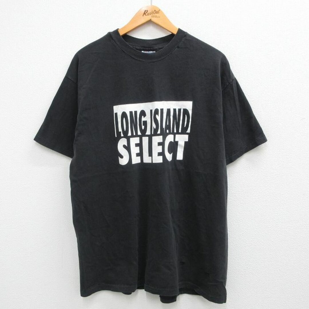 Hanes(ヘインズ)のXL★古着 ヘインズ Hanes 半袖 ビンテージ Tシャツ メンズ 90年代 90s ロングアイランド コットン クルーネック USA製 黒 ブラック 23jul01 中古 メンズのトップス(Tシャツ/カットソー(半袖/袖なし))の商品写真