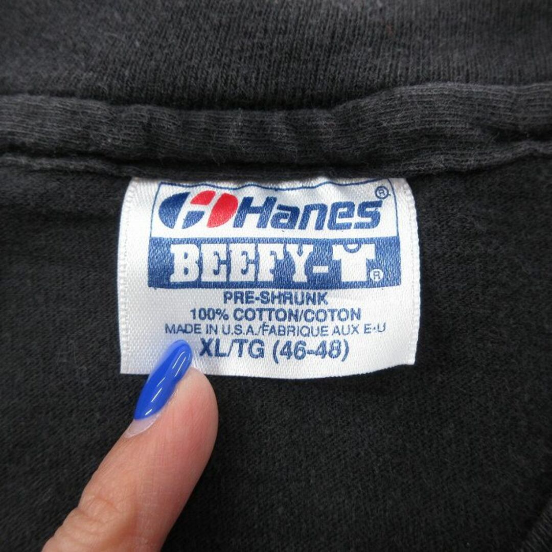 Hanes(ヘインズ)のXL★古着 ヘインズ Hanes 半袖 ビンテージ Tシャツ メンズ 90年代 90s ロングアイランド コットン クルーネック USA製 黒 ブラック 23jul01 中古 メンズのトップス(Tシャツ/カットソー(半袖/袖なし))の商品写真