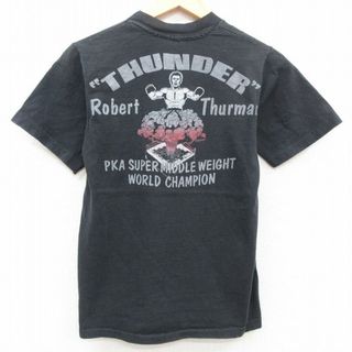 ヘインズ(Hanes)のS★古着 ヘインズ Hanes 半袖 ビンテージ Tシャツ メンズ 90年代 90s ロバートサーマン Robert Thurman ボクシング 胸ポケット付き コットン クルーネック USA製 黒 ブラック 【spe】 23jul01 中古(Tシャツ/カットソー(半袖/袖なし))