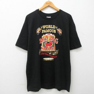 ヘインズ(Hanes)のXL★古着 ヘインズ Hanes 半袖 ビンテージ Tシャツ メンズ 90年代 90s RED DOG SALOON 音符 コットン クルーネック 黒 ブラック 【spe】 23jul01 中古(Tシャツ/カットソー(半袖/袖なし))