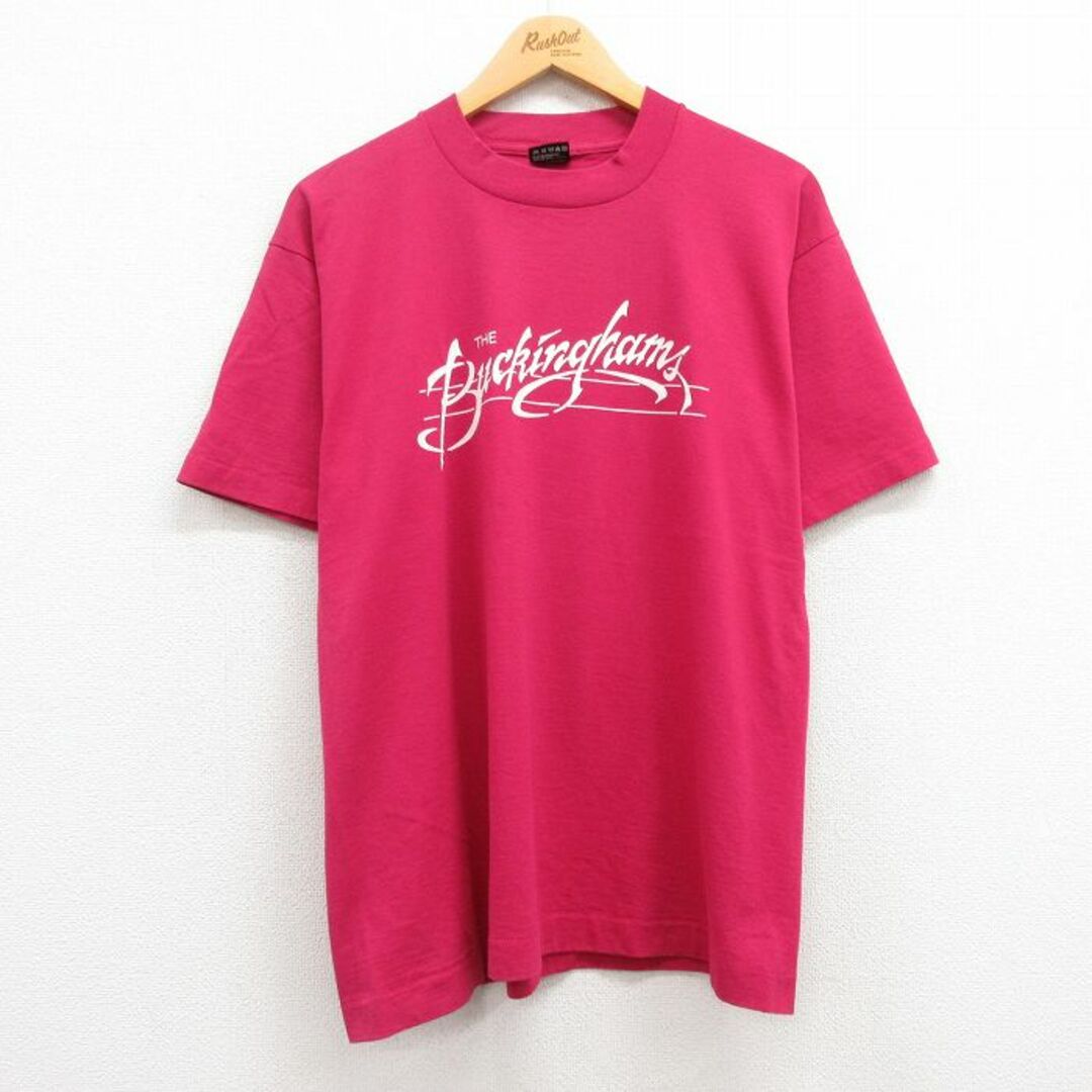 L★古着 半袖 ビンテージ ロック バンド Tシャツ メンズ 90年代 90s バッキンガムズ クルーネック USA製 濃ピンク 23jun27 中古 メンズのトップス(Tシャツ/カットソー(半袖/袖なし))の商品写真