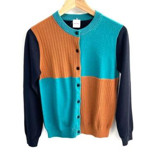 ポールスミス(Paul Smith)のPaulSmith(ポールスミス) カーディガン サイズM レディース美品  - ダークネイビー×オレンジ×ブルーグリーン 長袖/ニット(カーディガン)