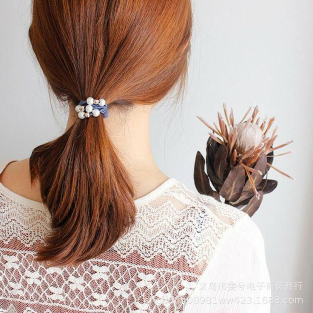 パール付き　ヘアゴム　10色セット　3連　ヘアアクセサリー　ブレスレット　韓国 レディースのヘアアクセサリー(ヘアゴム/シュシュ)の商品写真