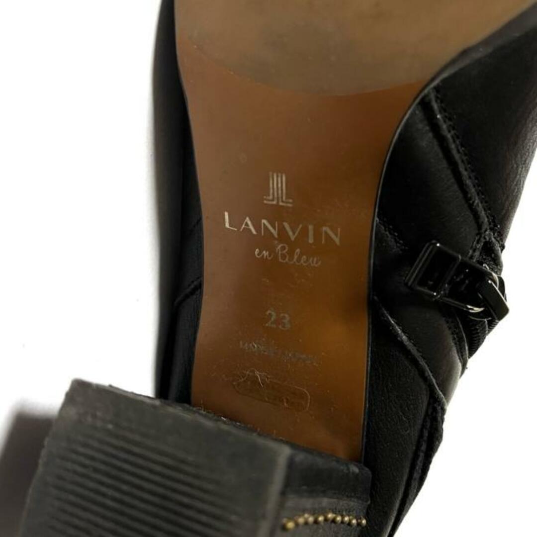 LANVIN en Bleu(ランバンオンブルー)のLANVIN en Bleu(ランバンオンブルー) ショートブーツ 23 レディース - 黒 リボン レザー×コットン レディースの靴/シューズ(ブーツ)の商品写真