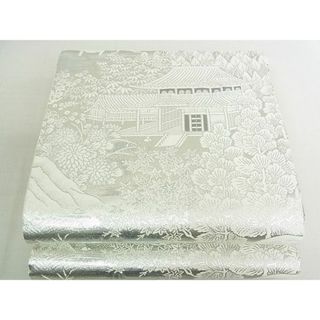 平和屋2■六通柄袋帯　風景花文　プラチナ銀箔二重織　逸品　rt3698(帯)