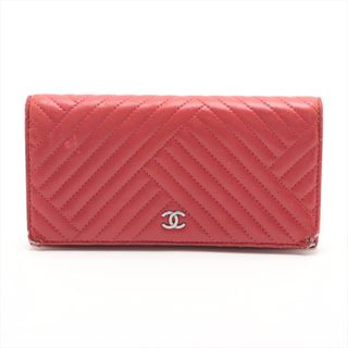 シャネル(CHANEL)のシャネル  ラムスキン  レッド レディース 長財布(財布)