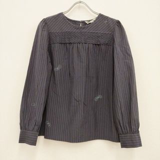 ミナペルホネン(mina perhonen)のmina perhonen choucho コットンシルク aaa1225 21SS 定価49500円 サイズ36 ピンタック ストライプ ブラウス シャツ ネイビー グレー レディース ミナペルホネン【中古】4-0309M◎(シャツ/ブラウス(長袖/七分))