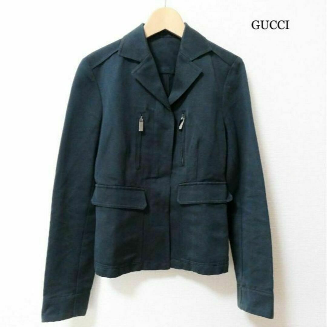 Gucci(グッチ)の良品 グッチ トムフォード期 ロゴボタン リネン×コットン ジャケット レディースのジャケット/アウター(テーラードジャケット)の商品写真