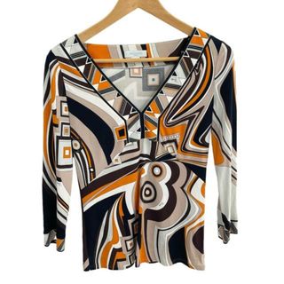 エミリオプッチ(EMILIO PUCCI)のEMILIO PUCCI(エミリオプッチ) 長袖カットソー サイズI38 レディース - 黒×ライトパープル×マルチ Vネック(カットソー(長袖/七分))