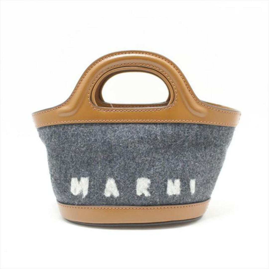 Marni(マルニ)のMARNI(マルニ) ハンドバッグ美品  トロピカリア BMMP0096Q1 ダークグレー×ブラウン×白 ミニバッグ ウール×レザー レディースのバッグ(ハンドバッグ)の商品写真