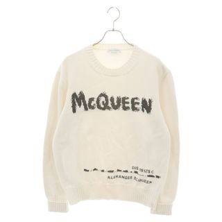 アレキサンダーマックイーン(Alexander McQueen)のAlexander McQueen アレキサンダーマックイーン Mcqueen Graffiti Cotton Pullover クルーネック ロゴニット セーター アイボリー Q1WZl(ニット/セーター)