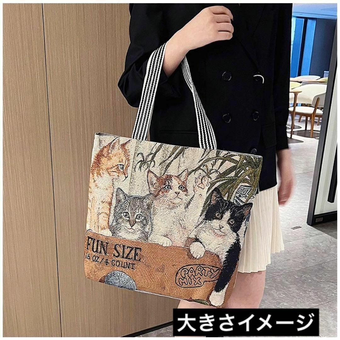 猫刺繍　動物柄　トートバッグ　軽い通勤レッスンバッグ　A4対応　プチプラ　可愛い レディースのバッグ(トートバッグ)の商品写真