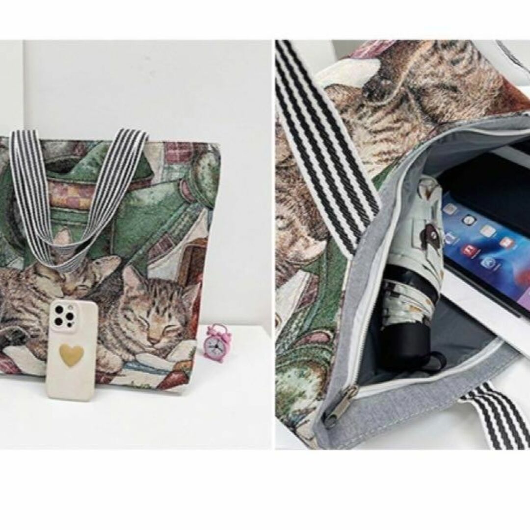 猫刺繍　動物柄　トートバッグ　軽い通勤レッスンバッグ　A4対応　プチプラ　可愛い レディースのバッグ(トートバッグ)の商品写真