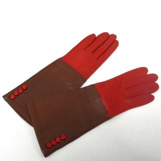 DENTS(デンツ) 手袋 レディース美品  - ブラウン×レッド レザー(手袋)