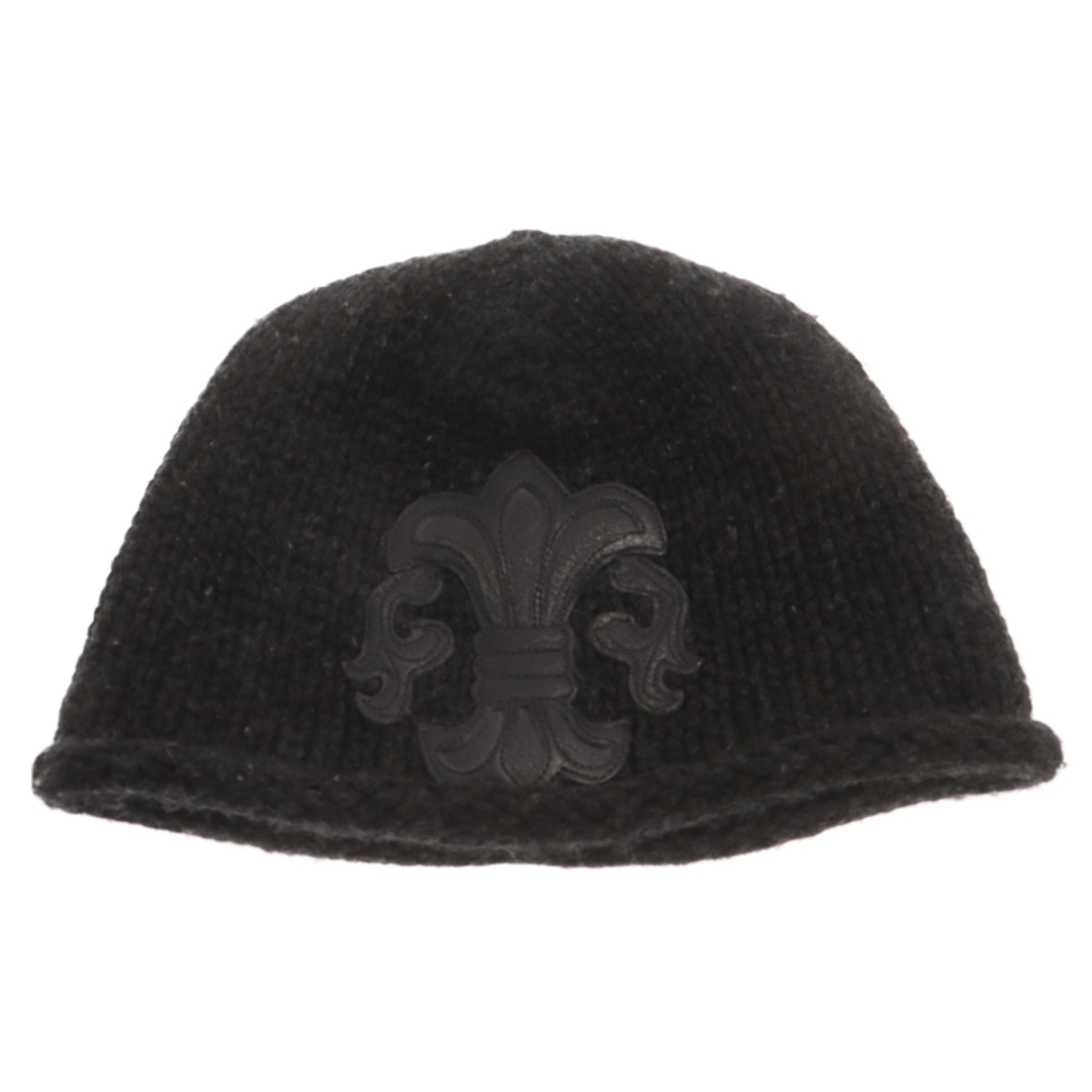 Chrome Hearts(クロムハーツ)のCHROME HEARTS クロムハーツ BEANIE CASH レザーパッチビーニー BSフレアパッチフレアボール付きカシミヤニットキャップ 帽子 メンズの帽子(ニット帽/ビーニー)の商品写真