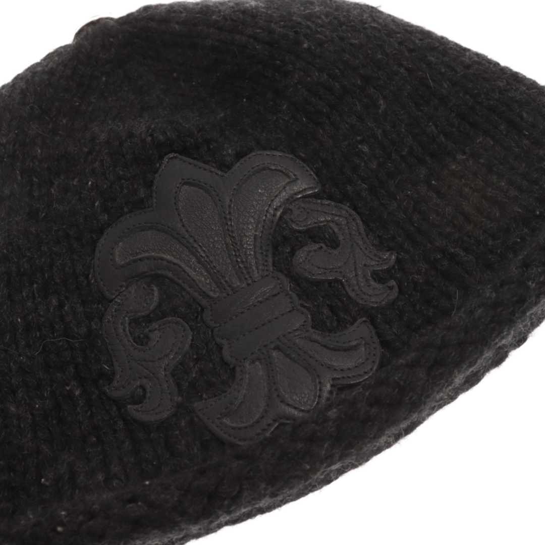 Chrome Hearts(クロムハーツ)のCHROME HEARTS クロムハーツ BEANIE CASH レザーパッチビーニー BSフレアパッチフレアボール付きカシミヤニットキャップ 帽子 メンズの帽子(ニット帽/ビーニー)の商品写真