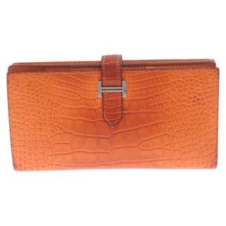 エルメス(Hermes)のHERMES エルメス ベアンスフレ ロングウォレット シルバー金具 エキゾチックレザー オレンジ □R刻印(長財布)