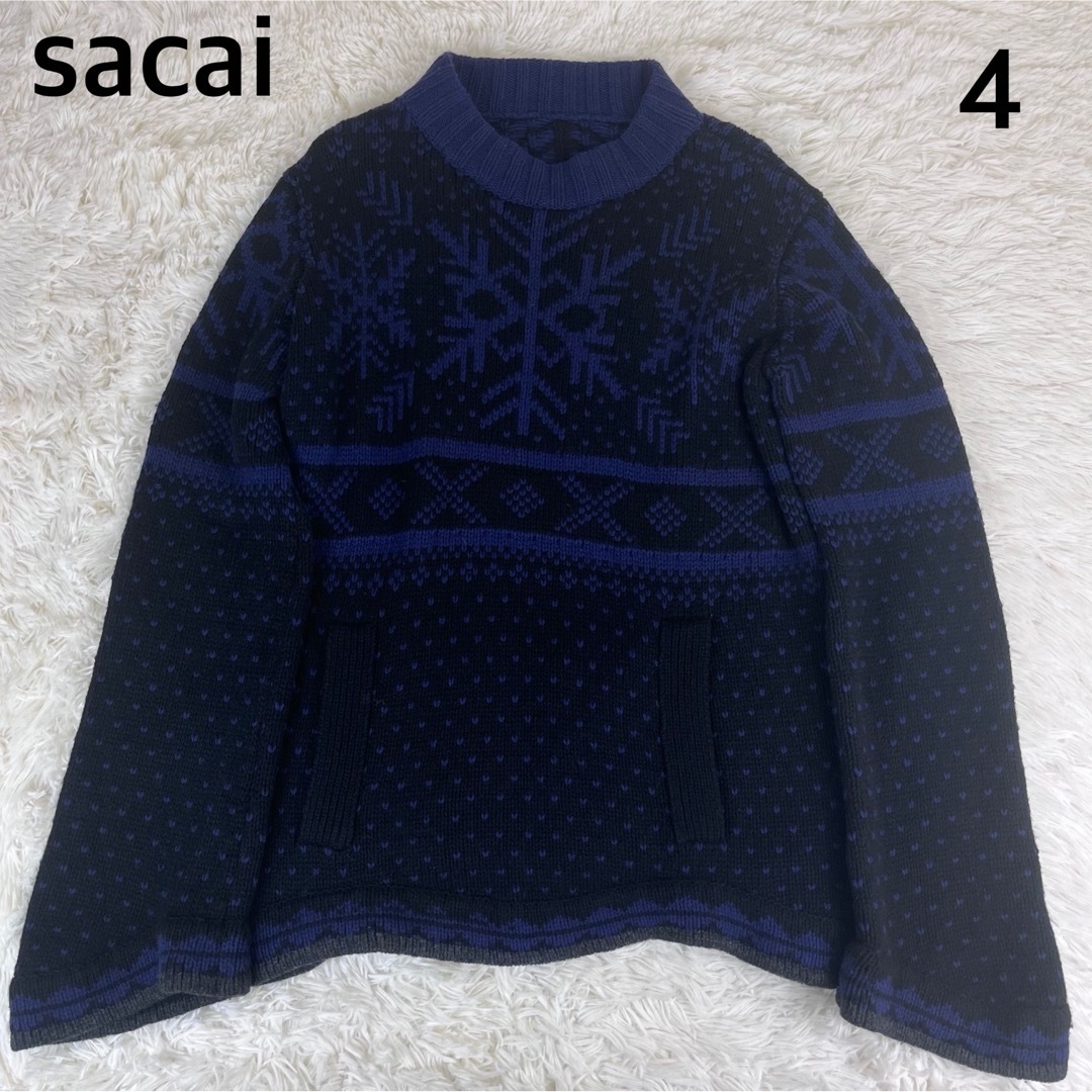 sacai(サカイ)のsacai ニット　セーター　ネイビー　ウール　サイズ4  大きいサイズ　厚手 メンズのトップス(ニット/セーター)の商品写真