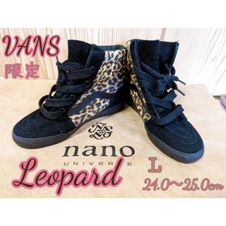 ヴァンズ(VANS)の美品♦VANS レオパード♦ハイカット インヒール スニーカー ブーツ L 美脚(スニーカー)