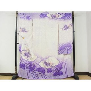 平和屋2■豪華振袖　駒刺繍　絞り　渡橋御所車花文　銀彩　逸品　rt3893(振袖)