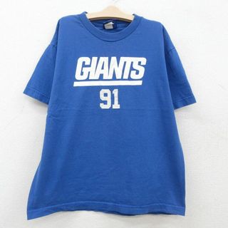 リーボック(Reebok)の古着 リーボック REEBOK 半袖 ビンテージ Tシャツ キッズ ボーイズ 子供服 00年代 00s NFL ニューヨークジャイアンツ ジャスティンタック 91 コットン クルーネック 青 ブルー アメフト スーパーボウル 23jul03(シャツ/カットソー)